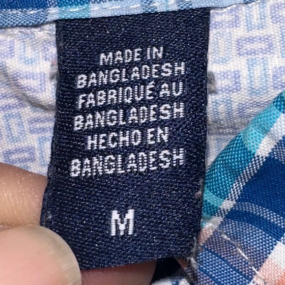 IZOD Plaid Button Down‎ Long Sleeve Dress Shirt Mens Size M Blue Peach Classic - Picture 7 of 8